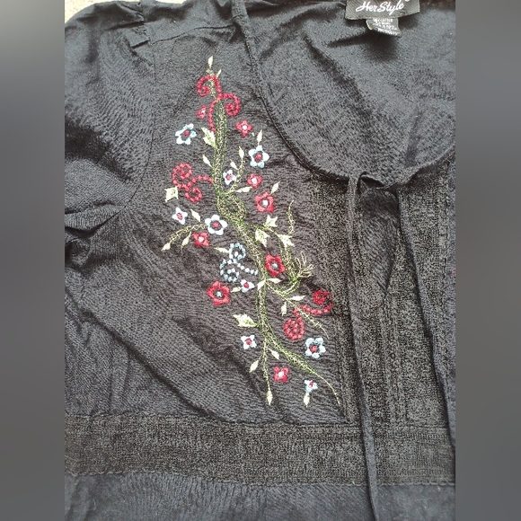 Women's Her Style Embroidered Maternity Blouse - Black Multi (Large) - Picture 4 of 5